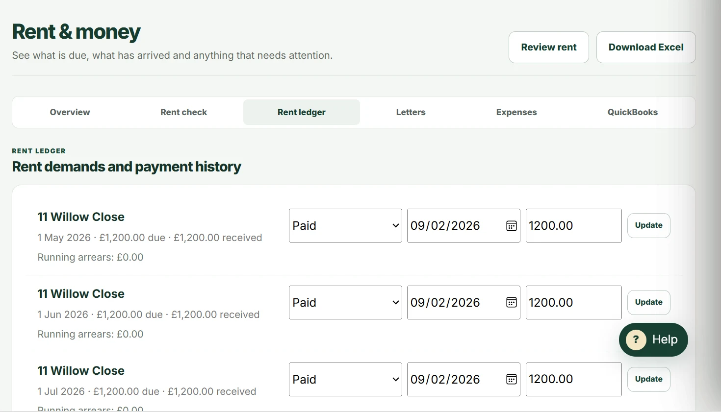 Landlord Buddy rent ledger and payment history