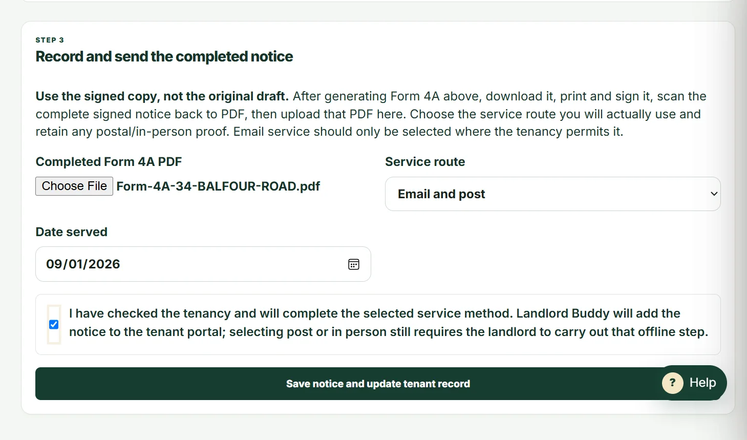 Section 13 service record