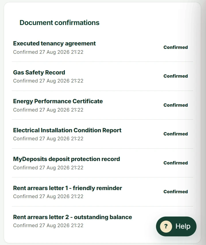 Tenant document confirmations in Landlord Buddy